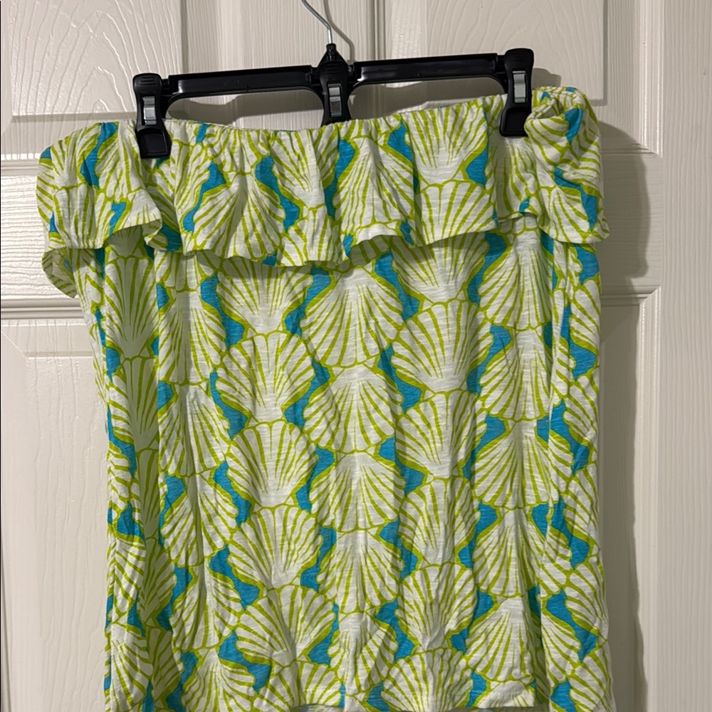 Green and Blue Shell Patterned Women's Top - Picture 2 of 4